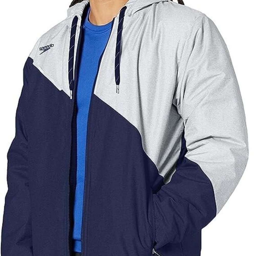 Speedo Unisex Parka Jacket Fleece Lined Team Colors Large Blue/Gray Retail $150